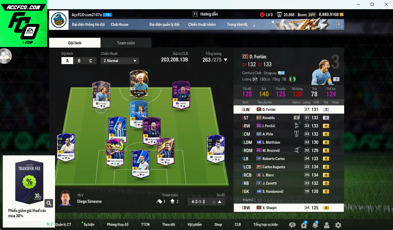 [ACC Rẻ🔥] Inter Milan 203.200b dư 8800b có Ronaldo BDO, Forlán CC+7, Perisic LOL+9 (bù) , Augusto 23HW, Carlos LN, Blanc HG, Shaqiri CC, Matthaus CAP, Zanetti LN...